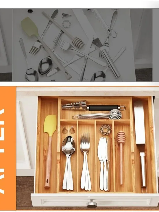 Bamboo Expandable Drawer Organizer, 5-7 Slots Kitchen Drawer Organizer, Adjustab - Picture 5 of 7